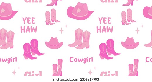 Seamless pattern COWGIRL hat, boots. Vector illustration of Cowgirl. Wild West