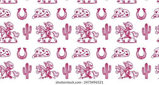 seamless pattern with a cowgirl. The wild west. vector illustration