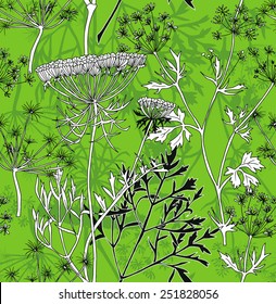 Seamless Pattern Cow-Parsnip Green