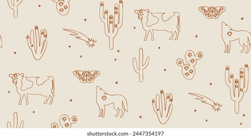 Seamless pattern Cows, coyote and western design elements