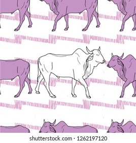 Seamless pattern with cows. Zebu cow, Indian cow. Indian. ethnic background. Background for text.
