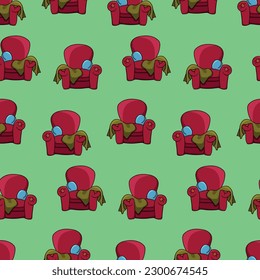 Seamless pattern with cozy armchair doodle vector