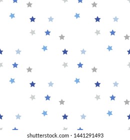 Seamless pattern with cozy blue and grey stars on white background for plaid, fabric, textile, clothes, cards, post cards, scrapbooking paper, tablecloth and other things. Vector image. 
