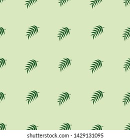 Seamless pattern with cozy little green branches on light green background for fabric, textile, clothes, tablecloth, post cards and other things. Endless background for your design. Vector image. 