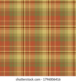 Seamless pattern in cozy orange and green colors for plaid, fabric, textile, clothes, tablecloth and other things. Vector image. 