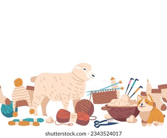 Seamless Pattern With Cozy Sheep Wool Items, Featuring Fluffy Yarn, Warm Hats, And Soft Socks, Vector Illustration