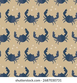 seamless pattern crab animal sea ocean beach on brown background vector wallpaper giftwrap textiles fabric