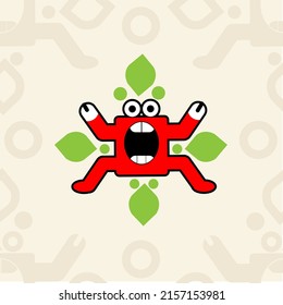 Seamless pattern with crab cartoon, leaf, and dot. Stock animal pattern. Design for wall decoration, postcard, poster, brochure, shirt, etc