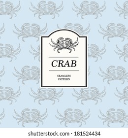 Seamless Pattern - Crab. The label and vector crab are isolated and easily removable.