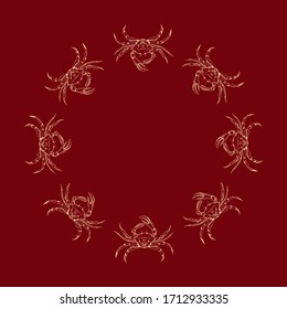 Patrón transparente de cangrejo. Lava de ceniza. Ilustraciones dibujadas a mano en el vector. Diseño de fondo, embalaje, bodas, tejidos, tejidos, papel pintado, sitio web, postales.