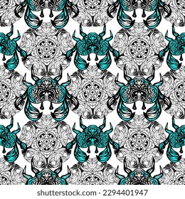 Seamless pattern with crab and mandala. Decoration and abstract ornament
