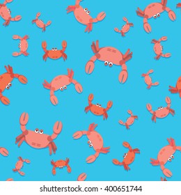 Seamless pattern of crab on blue background.