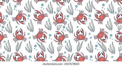 Seamless Pattern of Crab on White Background Vector Design