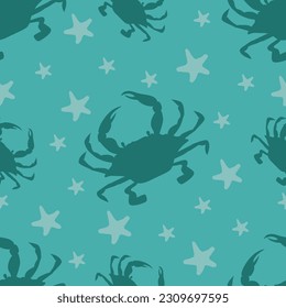 Seamless pattern with crab shadows. Sealife background. Silhouette illustration.