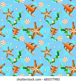 Seamless pattern with crab swimming with star in the sea
