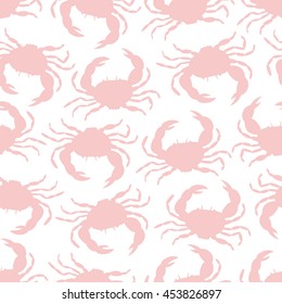 Seamless pattern with crab symbols. Can be used for invitations, greeting cards, print, gift wrap. Sea food theme.
