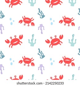 seamless pattern with crabs and corals