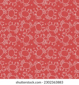 Seamless pattern with crabs. Doodle vector background with crab icons. Vintage crab pattern