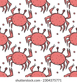 Seamless pattern with crabs. Doodle vector background with crab icons. Vintage crab pattern