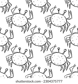 Seamless pattern with crabs. Doodle vector background with crab icons. Vintage crab pattern