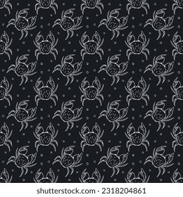 Seamless pattern with crabs. Doodle vector with crab icons. Drawn crab pattern