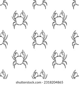 Seamless pattern with crabs. Doodle vector with crab icons. Drawn crab pattern