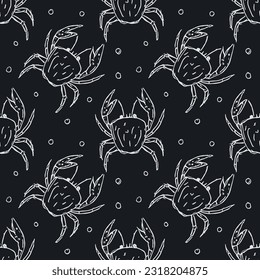 Seamless pattern with crabs. Doodle vector with crab icons. Drawn crab pattern
