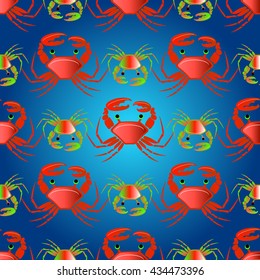 seamless pattern with crabs on the color waves