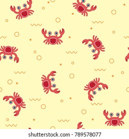 Seamless pattern with Crabs on sandy beaches.Cute Marine pattern for fabric, baby clothes, background, textile, wrapping paper and other decoration.Vector illustration