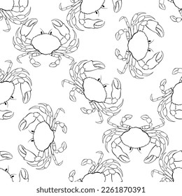 Seamless pattern with crabs on white background.  Hand drawn vector illustration. Perfect for wallpaper, wrapping, fabric and textile. Black and white.