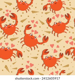 Seamless pattern of crabs in vector backgrounds, fabrics, wallpapers, wrappers, backdrops, etc