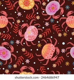 Seamless pattern of crabs in vector backgrounds, fabrics, wallpapers, wrappers, backdrops, etc
