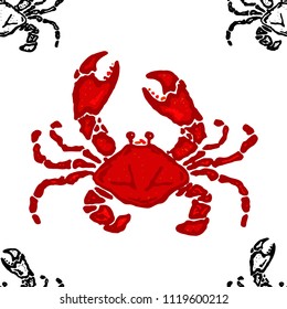 Seamless pattern crabs. Vector illustration of a background of crabs. Hand drawn crabs marine theme.