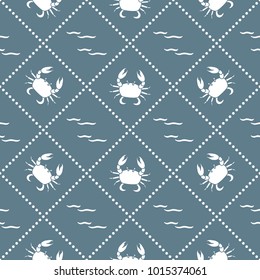 Seamless pattern with crabs and waves. Design for banner and print.