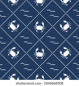 Seamless pattern with crabs and waves. Design for banner and print.