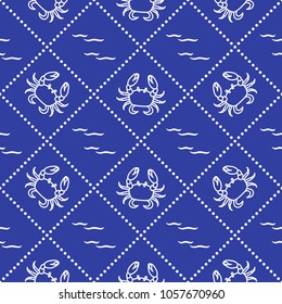 Seamless pattern with crabs and waves. Design for banner and print.