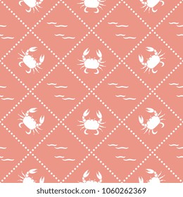 Seamless pattern with crabs and waves. Design for banner and print.