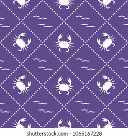 Seamless pattern with crabs and waves. Design for banner and print.