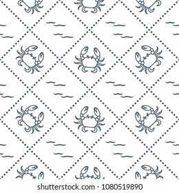 Seamless pattern with crabs and waves. Design for banner and print.