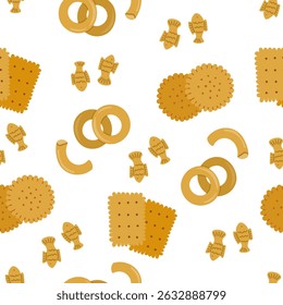 Padrão contínuo com bolachas e biscoitos, vetor plano no fundo branco