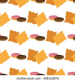 Seamless pattern with crackers and donuts.