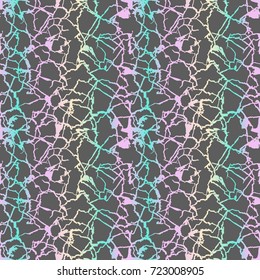 Seamless pattern cracks background. Holographic marble on grey. Vector Illustration