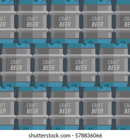 Seamless pattern with craft beer kegs. Background for bar, pub, home brewery, alcohol store. vector illustration art in flat style.