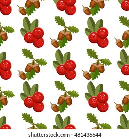 Seamless pattern with cranberry red berry food natural organic textured. Gift wrapping cranberry paper and other seamless cranberry background leaf nature vector. Ripe berry natural fresh diet food.