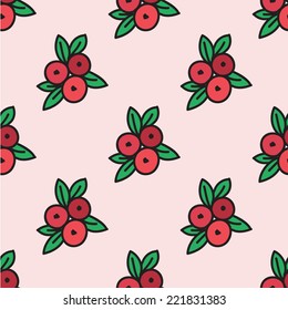 Seamless pattern with cranberry. Vector illustration. Hand-drawn background. 