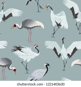 Seamless pattern with cranes