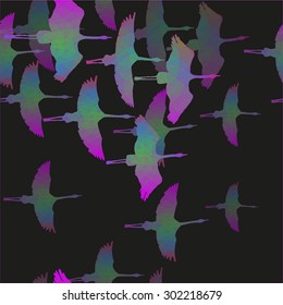 Seamless pattern with cranes.