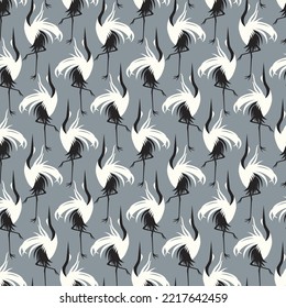 Seamless pattern. Cranes. Color print.