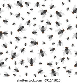 Seamless pattern of crawling large and small flies. Insects. Vector illustration.