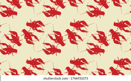 Seamless pattern with crayfish. Endless crawfish background. Vector illustration.